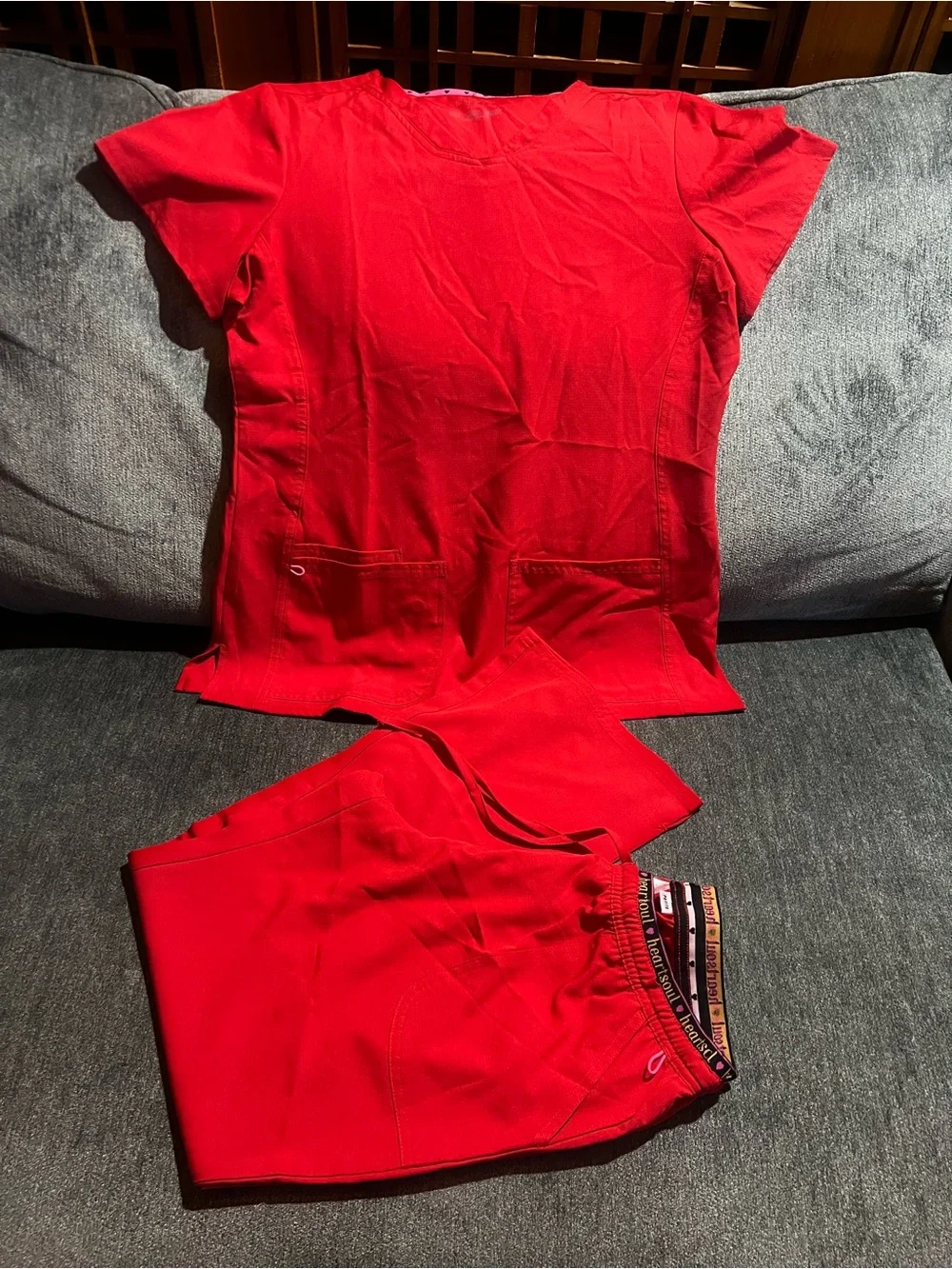 HeartSoul Women's Red Scrub Top and Pants Set